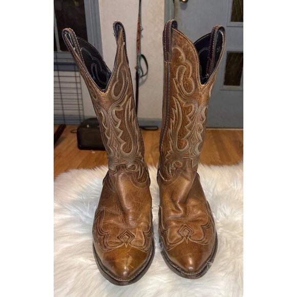 Laredo Mens Leather Cowboy Boots Tan Western Stitching Size 10EE - Picture 2 of 13